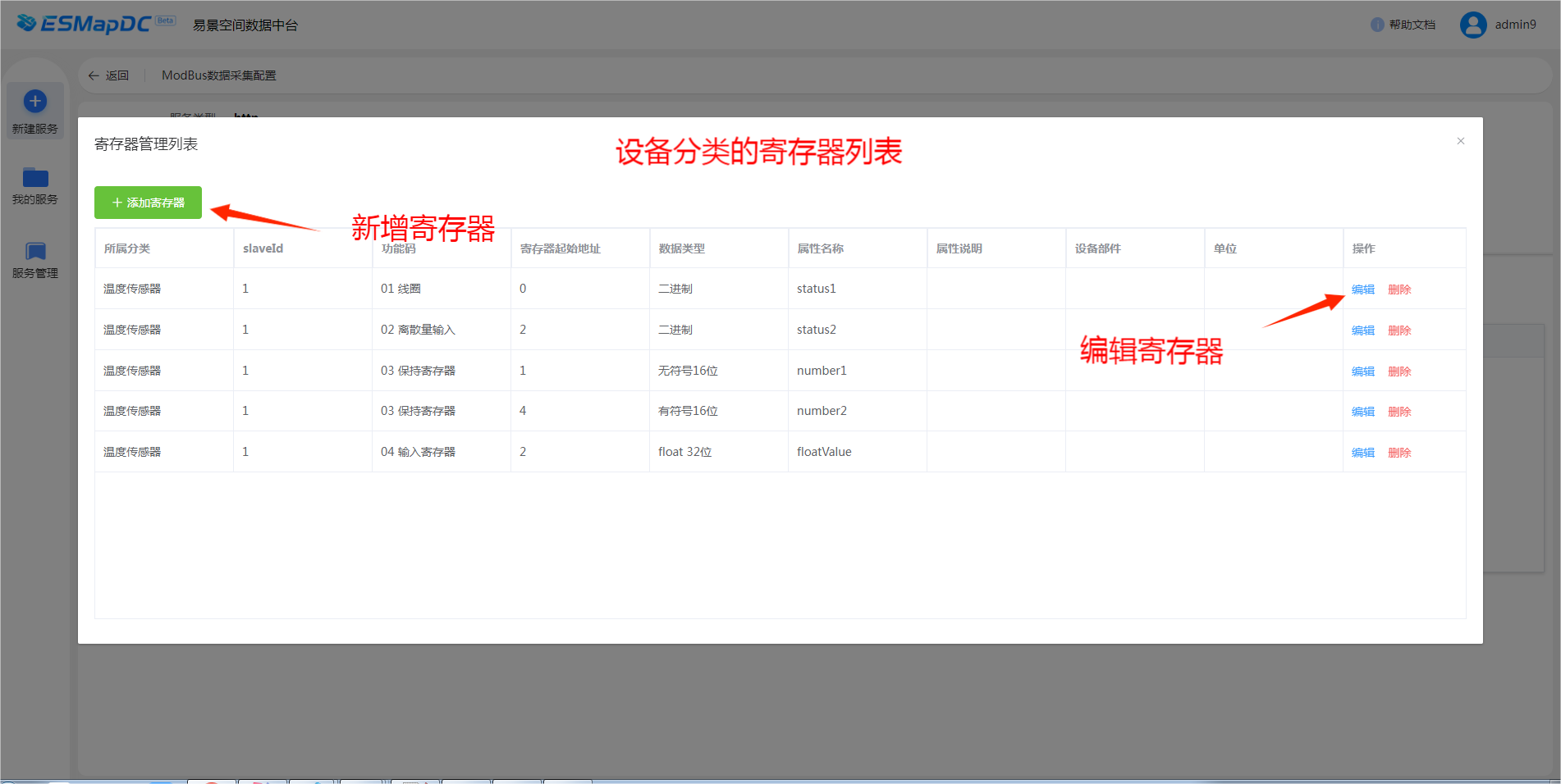 Modbus数据中台服务属性配置